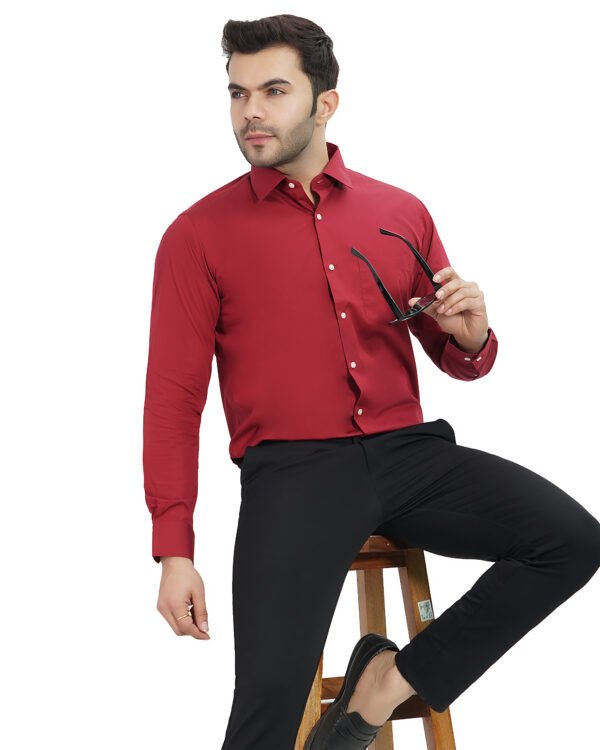 Elmillor Men's Solid Regular Fit Formal Shirt, Maroon - Image 3